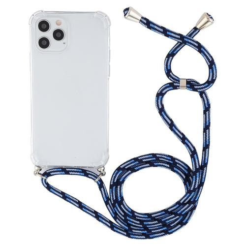 For iPhone 15 Pro Max Four-Corner Shockproof Transparent TPU Case with Lanyard(Blue White) - HoMEdemic™ 