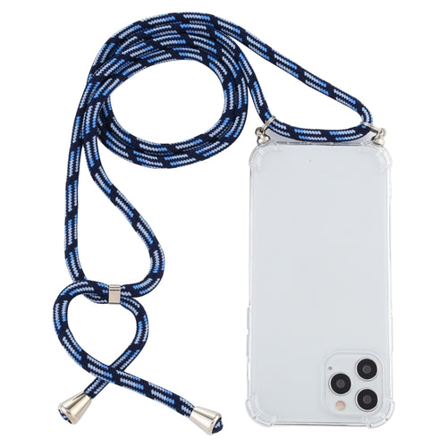 For iPhone 15 Pro Max Four-Corner Shockproof Transparent TPU Case with Lanyard(Blue White) - HoMEdemic™ 