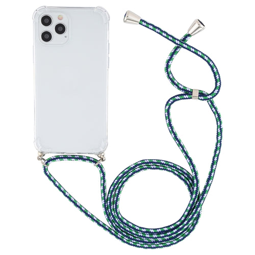 For iPhone 15 Pro Max Four-Corner Shockproof Transparent TPU Case with Lanyard(Green Blue White) - HoMEdemic™ 