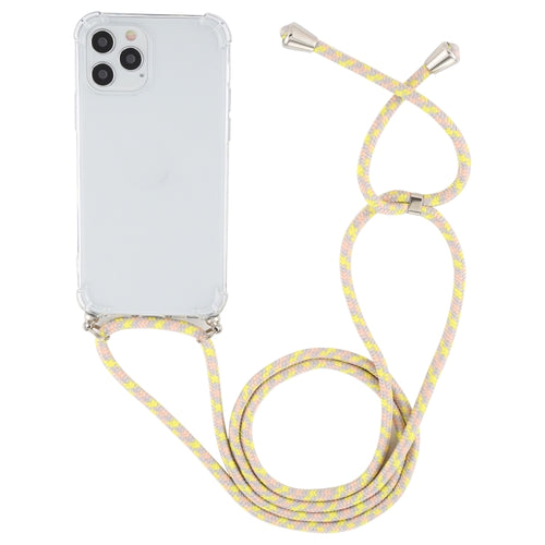 For iPhone 15 Pro Max Four-Corner Shockproof Transparent TPU Case with Lanyard(Grey Yellow) - HoMEdemic™ 