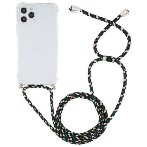 For iPhone 15 Pro Max Four-Corner Shockproof Transparent TPU Case with Lanyard(Green Black) - HoMEdemic™ 