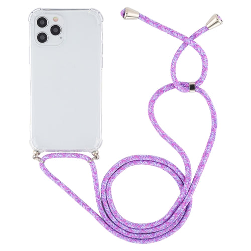 For iPhone 15 Pro Max Four-Corner Shockproof Transparent TPU Case with Lanyard(Purple) - HoMEdemic™ 