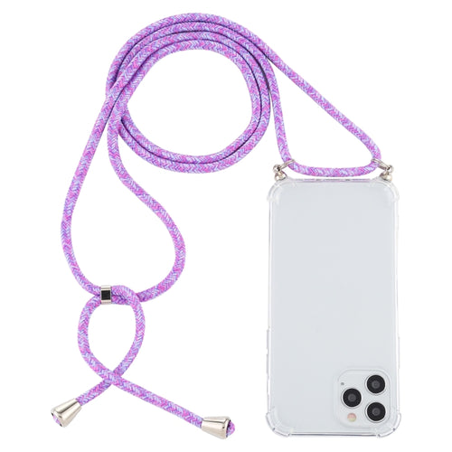 For iPhone 15 Pro Max Four-Corner Shockproof Transparent TPU Case with Lanyard(Purple) - HoMEdemic™ 