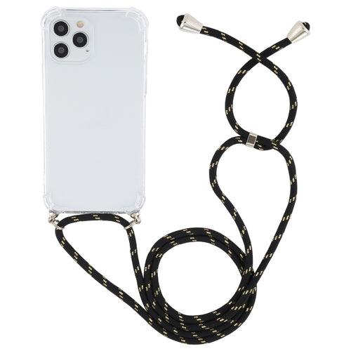 For iPhone 15 Pro Max Four-Corner Shockproof Transparent TPU Case with Lanyard(Black Gold) - HoMEdemic™ 