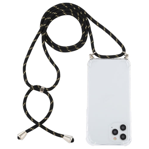 For iPhone 15 Pro Max Four-Corner Shockproof Transparent TPU Case with Lanyard(Black Gold) - HoMEdemic™ 