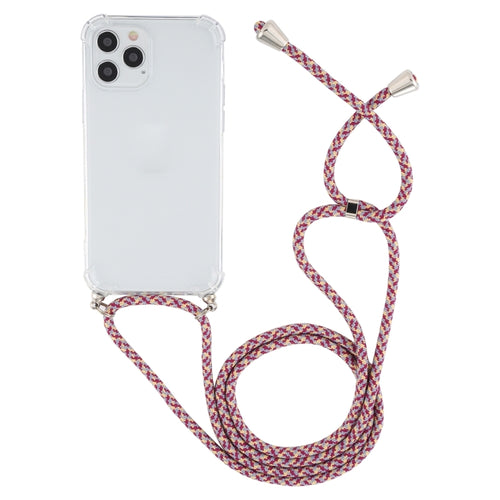 For iPhone 15 Pro Max Four-Corner Shockproof Transparent TPU Case with Lanyard(Purple Red) - HoMEdemic™ 