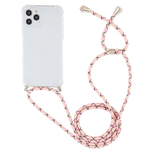 For iPhone 15 Pro Max Four-Corner Shockproof Transparent TPU Case with Lanyard(Pink Yellow) - HoMEdemic™ 