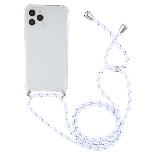 For iPhone 15 Pro Max Four-Corner Shockproof Transparent TPU Case with Lanyard(White Grey) - HoMEdemic™ 