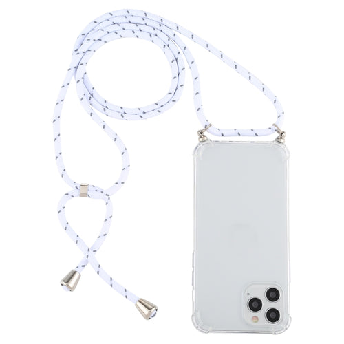 For iPhone 15 Pro Max Four-Corner Shockproof Transparent TPU Case with Lanyard(White Grey) - HoMEdemic™ 