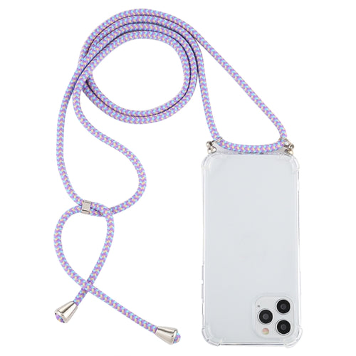 For iPhone 15 Pro Max Four-Corner Shockproof Transparent TPU Case with Lanyard(Purple Blue Yellow) - HoMEdemic™ 