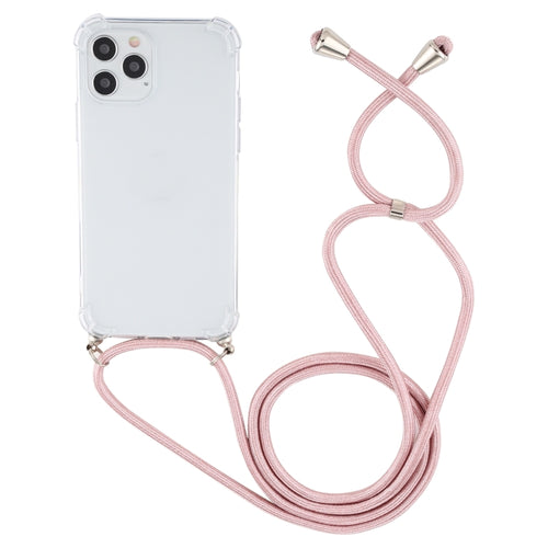 For iPhone 15 Pro Max Four-Corner Shockproof Transparent TPU Case with Lanyard(Pink) - HoMEdemic™ 