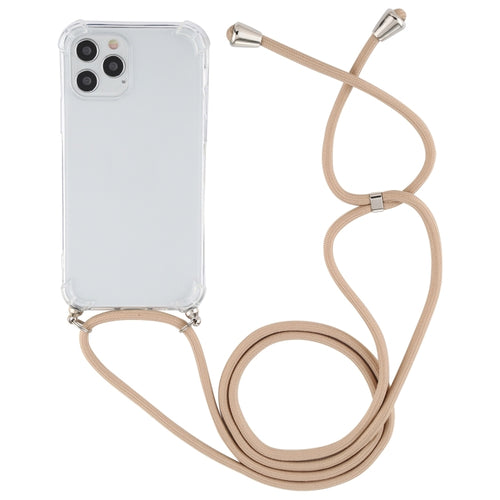 For iPhone 15 Pro Max Four-Corner Shockproof Transparent TPU Case with Lanyard(Gold) - HoMEdemic™ 