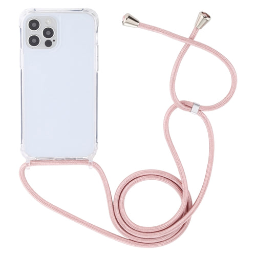 For iPhone 15 Pro Max Transparent Acrylic Airbag Shockproof Phone Protective Case with Lanyard(Rose Gold) - HoMEdemic™ 