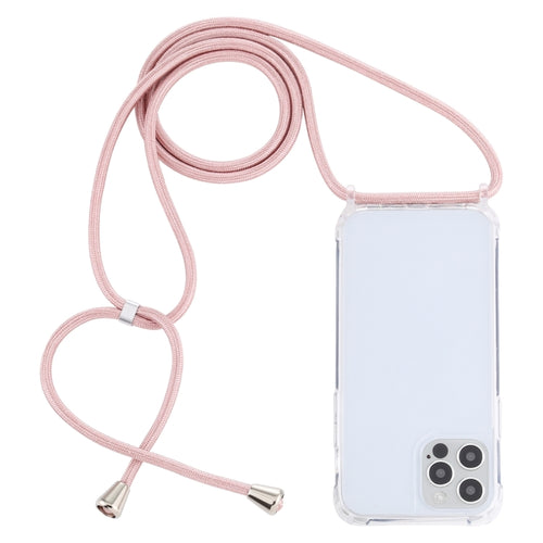 For iPhone 15 Pro Max Transparent Acrylic Airbag Shockproof Phone Protective Case with Lanyard(Rose Gold) - HoMEdemic™ 