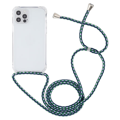 For iPhone 15 Pro Max Transparent Acrylic Airbag Shockproof Phone Protective Case with Lanyard(Green White Blue) - HoMEdemic™ 