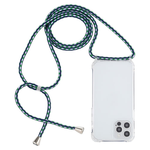 For iPhone 15 Pro Max Transparent Acrylic Airbag Shockproof Phone Protective Case with Lanyard(Green White Blue) - HoMEdemic™ 