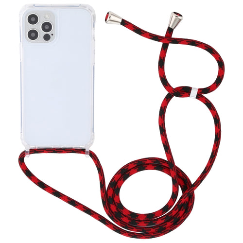 For iPhone 15 Pro Max Transparent Acrylic Airbag Shockproof Phone Protective Case with Lanyard(Red Black) - HoMEdemic™ 