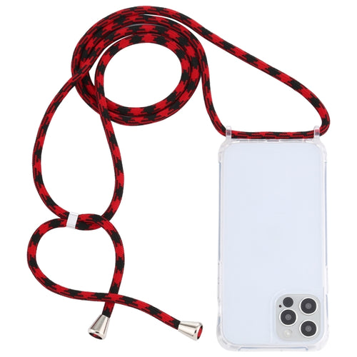 For iPhone 15 Pro Max Transparent Acrylic Airbag Shockproof Phone Protective Case with Lanyard(Red Black) - HoMEdemic™ 