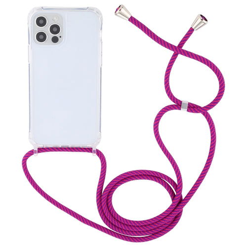 For iPhone 15 Pro Max Transparent Acrylic Airbag Shockproof Phone Protective Case with Lanyard(Rose Purple) - HoMEdemic™ 