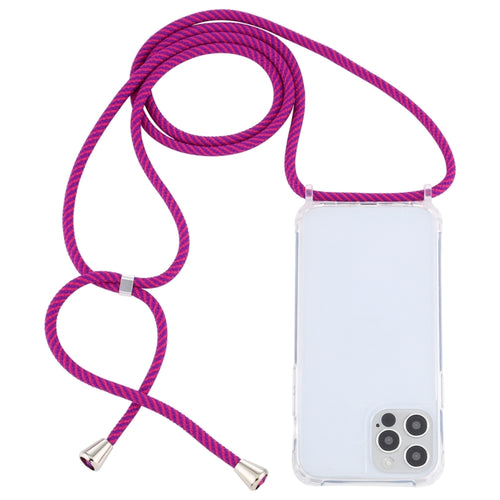 For iPhone 15 Pro Max Transparent Acrylic Airbag Shockproof Phone Protective Case with Lanyard(Rose Purple) - HoMEdemic™ 