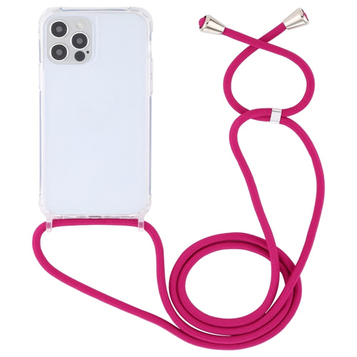 For iPhone 15 Pro Max Transparent Acrylic Airbag Shockproof Phone Protective Case with Lanyard(Rose Red) - HoMEdemic™ 