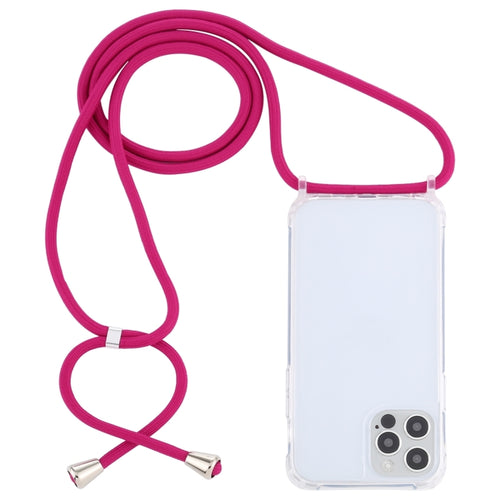 For iPhone 15 Pro Max Transparent Acrylic Airbag Shockproof Phone Protective Case with Lanyard(Rose Red) - HoMEdemic™ 