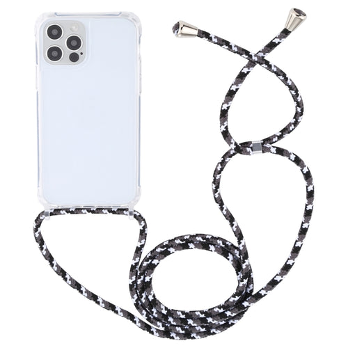 For iPhone 15 Pro Max Transparent Acrylic Airbag Shockproof Phone Protective Case with Lanyard(Black White Grey) - HoMEdemic™ 