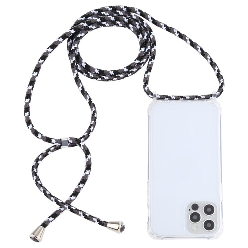 For iPhone 15 Pro Max Transparent Acrylic Airbag Shockproof Phone Protective Case with Lanyard(Black White Grey) - HoMEdemic™ 