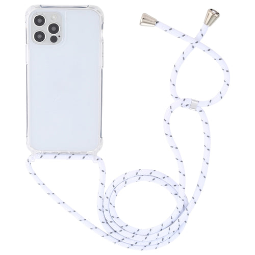 For iPhone 15 Pro Max Transparent Acrylic Airbag Shockproof Phone Protective Case with Lanyard(White Grey Rough Grain) - HoMEdemic™ 