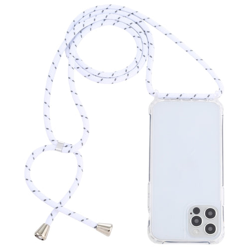 For iPhone 15 Pro Max Transparent Acrylic Airbag Shockproof Phone Protective Case with Lanyard(White Grey Rough Grain) - HoMEdemic™ 