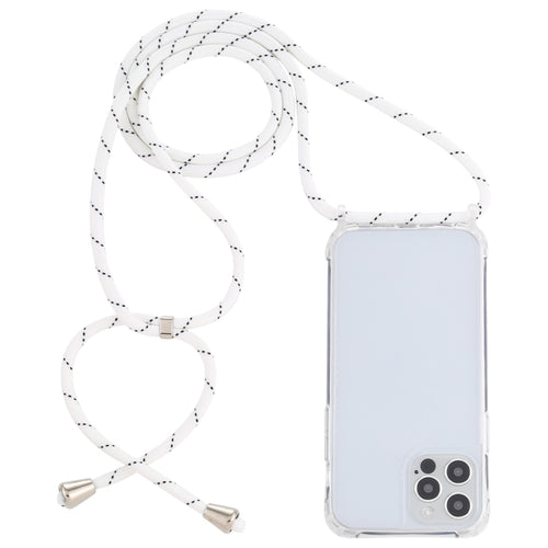 For iPhone 15 Pro Max Transparent Acrylic Airbag Shockproof Phone Protective Case with Lanyard(White Grey Fine Lines) - HoMEdemic™ 