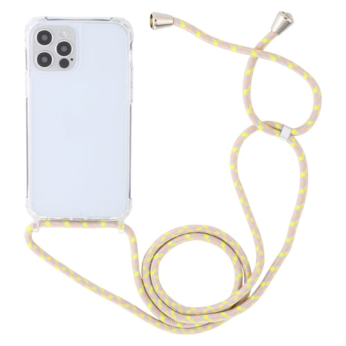 For iPhone 15 Pro Max Transparent Acrylic Airbag Shockproof Phone Protective Case with Lanyard(Yellow Pink Grey) - HoMEdemic™ 