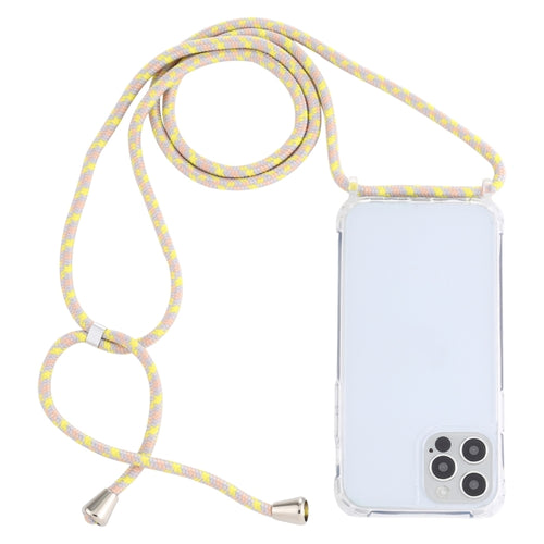 For iPhone 15 Pro Max Transparent Acrylic Airbag Shockproof Phone Protective Case with Lanyard(Yellow Pink Grey) - HoMEdemic™ 