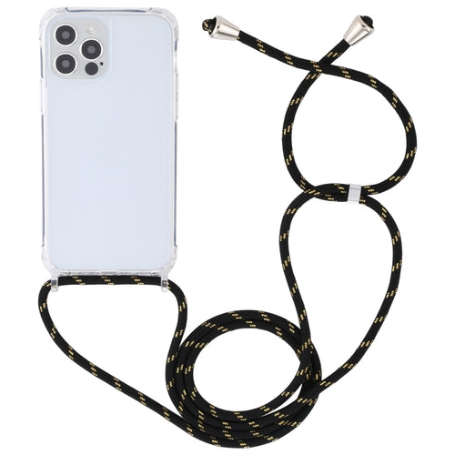 For iPhone 15 Pro Max Transparent Acrylic Airbag Shockproof Phone Protective Case with Lanyard(Black Gold) - HoMEdemic™ 