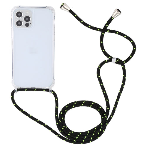 For iPhone 15 Pro Max Transparent Acrylic Airbag Shockproof Phone Protective Case with Lanyard(Black Green) - HoMEdemic™ 