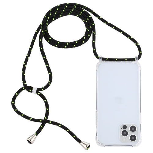 For iPhone 15 Pro Max Transparent Acrylic Airbag Shockproof Phone Protective Case with Lanyard(Black Green) - HoMEdemic™ 