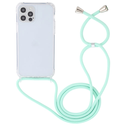 For iPhone 15 Pro Max Transparent Acrylic Airbag Shockproof Phone Protective Case with Lanyard(Mint Green) - HoMEdemic™ 