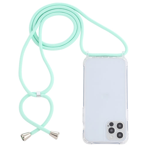 For iPhone 15 Pro Max Transparent Acrylic Airbag Shockproof Phone Protective Case with Lanyard(Mint Green) - HoMEdemic™ 