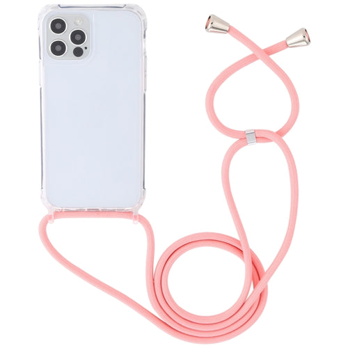 For iPhone 15 Pro Max Transparent Acrylic Airbag Shockproof Phone Protective Case with Lanyard(Pink) - HoMEdemic™ 