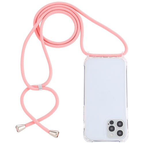 For iPhone 15 Pro Max Transparent Acrylic Airbag Shockproof Phone Protective Case with Lanyard(Pink) - HoMEdemic™ 