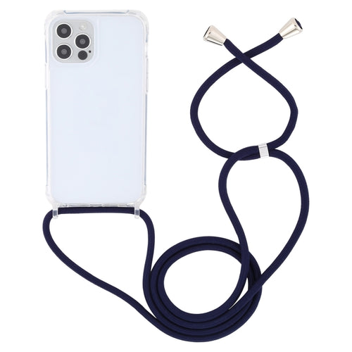 For iPhone 15 Pro Max Transparent Acrylic Airbag Shockproof Phone Protective Case with Lanyard(Navy Blue) - HoMEdemic™ 