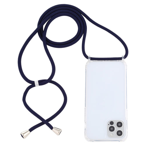 For iPhone 15 Pro Max Transparent Acrylic Airbag Shockproof Phone Protective Case with Lanyard(Navy Blue) - HoMEdemic™ 