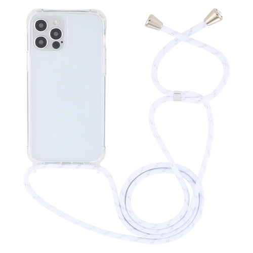 For iPhone 15 Pro Max Transparent Acrylic Airbag Shockproof Phone Protective Case with Lanyard(White Gold) - HoMEdemic™ 