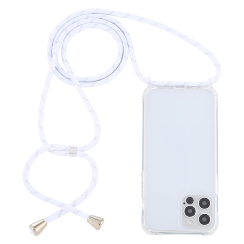 For iPhone 15 Pro Max Transparent Acrylic Airbag Shockproof Phone Protective Case with Lanyard(White Gold) - HoMEdemic™ 