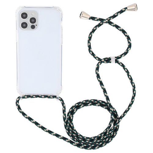 For iPhone 15 Pro Max Transparent Acrylic Airbag Shockproof Phone Protective Case with Lanyard(Green Beige Black) - HoMEdemic™ 