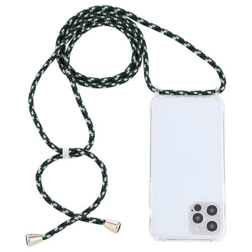 For iPhone 15 Pro Max Transparent Acrylic Airbag Shockproof Phone Protective Case with Lanyard(Green Beige Black) - HoMEdemic™ 