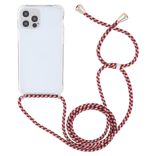 For iPhone 15 Pro Max Transparent Acrylic Airbag Shockproof Phone Protective Case with Lanyard(Red Apricot Grey Rough Grain) - HoMEdemic™ 