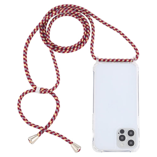 For iPhone 15 Pro Max Transparent Acrylic Airbag Shockproof Phone Protective Case with Lanyard(Red Apricot Grey Rough Grain) - HoMEdemic™ 