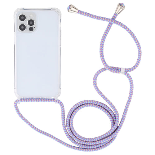 For iPhone 15 Pro Max Transparent Acrylic Airbag Shockproof Phone Protective Case with Lanyard(Purple Blue Apricot) - HoMEdemic™ 