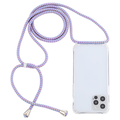 For iPhone 15 Pro Max Transparent Acrylic Airbag Shockproof Phone Protective Case with Lanyard(Purple Blue Apricot) - HoMEdemic™ 